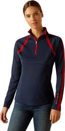 Ariat Sunstopper 3.0 Reitshirt Damen Baselayer mit langen Ärmeln Blau-Rot Größe S – Bild 1 von 6