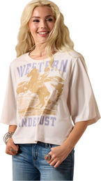 Ariat Western Wanderlust T-Shirt für Damen aus Baumwolle in Beige oder Weiß Größe XXL – Bild 1 von 4