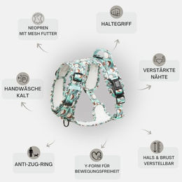 Produktbild von Arizona Hotdogs Comfy Y-Geschirr für Hunde aus Neopren Kokosnuss-Muster Hellblau XL