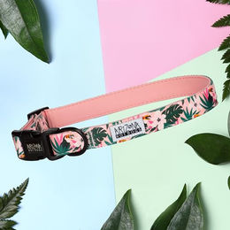 Arizona Hotdogs Hundehalsband Tropicool Palmenmuster aus Nylon mit Neopren Rosa Größe M – Bild 1 von 2
