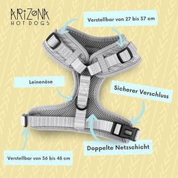 Arizona Hotdogs Softgeschirr Réglisse Hundegeschirr aus Neopren für kleine Hunde Grau XS – Bild 1 von 2