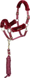 ARMA Pferdehalfter und Führstrick Set mit Kunstfell in Burgunderrot Grösse Full – Bild 1 von 1