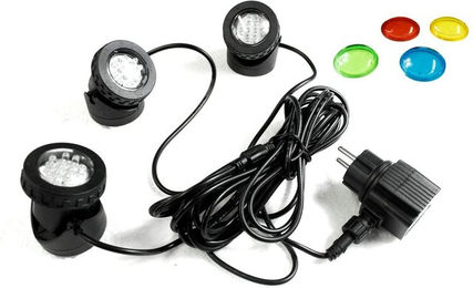 Arnusa LED Teichleuchte 3er Set Unterwasserbeleuchtung mit Farbfilterscheiben in Weiß Gelb Blau Rot Grün – Bild 1 von 4