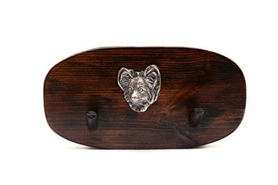 Art-Dog Hundeleinenhalter aus Kiefernholz für die Wand Handgefertigt 10x20cm Papillon – Bild 1 von 1