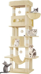 Athlix Jumbo Katzen Kratzbaum mit Katzenhaus und 8 Sisal-Kratzstämmen 170cm Beige – Bild 1 von 5