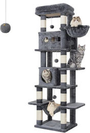 Athlix Katzenhaus Jumbo Kratzbaum für Katzen mit 6 Ebenen und 8 Sisal-Kratzstämmen in Grau 170cm – Bild 1 von 5