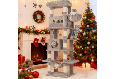 Athlix Katzenhaus Kratzbaum XL mit 6 Ebenen und 8 Sisal-Kratzstämmen für Katzen in Grau 170cm – Bild 1 von 4