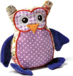 Produktbild von Aumüller Baldrian-Katzenspielkissen Patchwork-Eule aus Stoff in Bunt und Lila