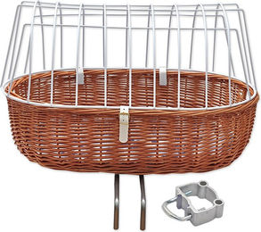 Produktbild von Aumüller Hunde-Fahrradkorb aus Weide mit Schutzgitter XL Braun für kleine Rassen L 70 x B 46 x H 40 cm