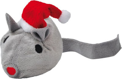 Produktbild von Aumüller Katzenspielkissen Baldi-Maus mit Nikolausmütze aus Polyester in Grau Rot Weiß