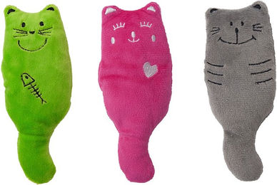 Aumüller Katzenspielkissen Plüschkatzen mit Catnip 3er Set bunt – Bild 1 von 4