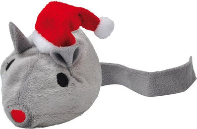 Aumüller Korbwaren Katzenspielzeug Weihnachtsmaus aus Plüsch mit Baldrianwurzel in Grau – Bild 1 von 4
