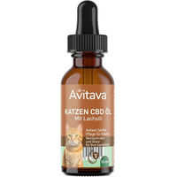 Produktbild von Avitava CBD Vollspektrum Tropfen für Katzen mit Lachsöl zur Beruhigung sowie für Haut und Fell