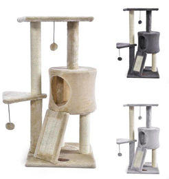 Azomor Kratzbaum für Katzen in Beige mit Plüsch und großem Versteck – Bild 1 von 1
