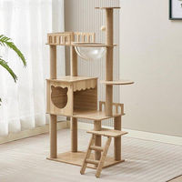 Produktbild von Azomor Kratzsäule aus Holz für Katzen mit Beobachtungsterrasse in Weiß und Beige