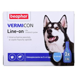 Produktbild von BEAPHAR Vermicon Line-On Dog M Tropfen gegen Flöhe und Zecken mittelgroße Hunde 3x3 ml