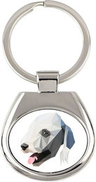 Produktbild von Bedlington Terrier Schlüsselanhänger mit Foto und Schriftzug Art-Dog weiß