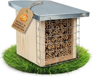 BEESI Insektenhotel mit Metalldach & Schutzgitter, Nisthilfe aus Bambus & Schilf, 4-8mm, (Packung) – Bild 1 von 5