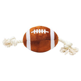 Produktbild von Beeztees Hundespielzeug Rugbyball mit Seil braun aus Plüsch, Durchmesser: 33 cm