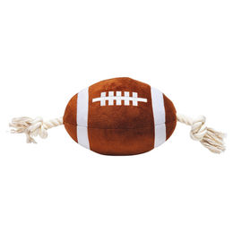 Produktbild von Beeztees Hundespielzeug Rugbyball mit Seil braun aus Plüsch, Durchmesser: 37 cm