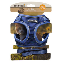 Produktbild von Beeztees Katzengeschirr mit Leine aus Nylon blau Größe S/M