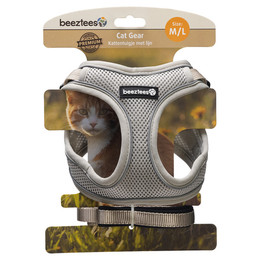 Produktbild von Beeztees Katzengeschirr mit Leine aus Nylon grau Größe M/L