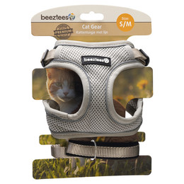 Produktbild von Beeztees Katzengeschirr mit Leine aus Nylon grau Größe S/M