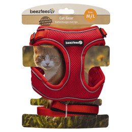 Produktbild von Beeztees Katzengeschirr mit Leine aus Nylon rot Größe M/L