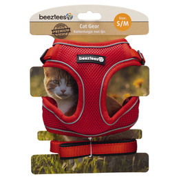 Produktbild von Beeztees Katzengeschirr mit Leine aus Nylon rot Größe S/M