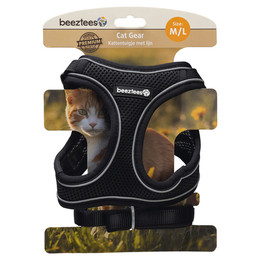 Produktbild von Beeztees Katzengeschirr mit Leine aus Nylon schwarz