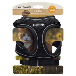 Produktbild von Beeztees Katzengeschirr mit Leine aus Nylon schwarz Größe S/M