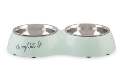 Produktbild von Beeztees Napf-Set Katzen Doppelnapf Oh My Cat mint - 400 g