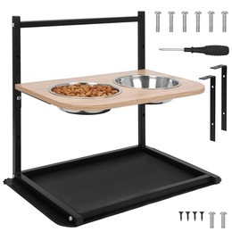 Produktbild von Belle Vous erhöhter Hundenapf mit Edelstahl-Schalen und höhenverstellbarem Ständer