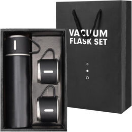 Produktbild von Belle Vous Schwarze Thermosflasche aus Edelstahl mit 2 Bechern - 0,8 l