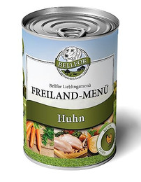 Produktbild von Bellfor Getreidefreies Nassfutter für Hunde mit Huhn Freiland-Menü - 6 x 400 g