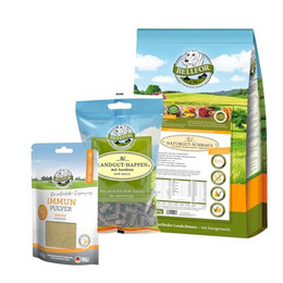 Produktbild von Bellfor Purinarm Set für Hunde Naturgut-Schmaus, Immun Pulver und Landgut-Happen