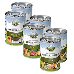 Produktbild von Bellfor Starter-Paket Freiland-, Heide- und Landgut-Menü Nassfutter für Hunde - 6 x 400 g