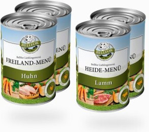Produktbild von Bellfor Starter-Paket Freiland-Menu mit Huhn & Heide-Menu mit Lamm Nassfutter - 4 x 400 g