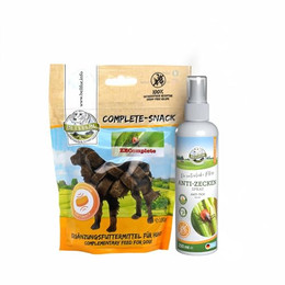 Produktbild von Bellfor ZEComplete Set Spray 250 ml mit Mariendistelöl, Kokosöl & Insektenfett und Complete-Snack mit Laurinsäure