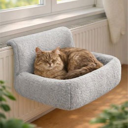 belviona Katzen-Hängematte für Heizkörper, Schlafplatz für Katzen bis 8 kg, hellgrau, kuscheliges Textil, Katzen-Heizkörperliege mit waschbarem Bezug – Bild 1 von 5