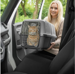 belviona Tiertransportbox aus Hartplastik mit Metalltür, für Katzen bis 15 kg, Katzentransportbox mit Metalltür und -öffnung, 58,5x35,5x40 cm – Bild 1 von 5