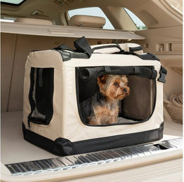 belviona Tiertransporttasche faltbar, für Hunde & Katzen, Textil atmungsaktiv bis 10 kg, beige 50x34x36 cm mit Tragegriff – Bild 1 von 5