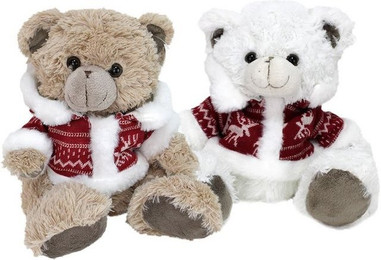 Produktbild von BEMIRO Tierkuscheltier Plüsch Winter Teddybär mit Weihnachtsjacke - 25 cm