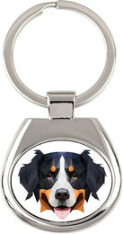Produktbild von Berner Sennenhund geometrischer Schlüsselanhänger mit Foto und Aufschrift Art-Dog weiß