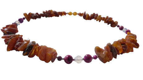 Produktbild von Bernsteinkette für den Hund mit Mondstein und  Sugilith Länge 48cm