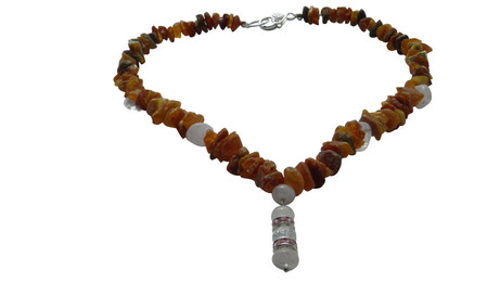 Produktbild von Bernsteinkette für den Hund mit Rosenquarz Länge 47cm