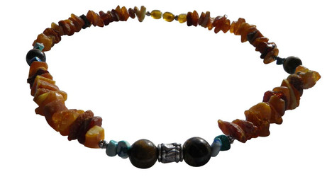 Produktbild von Bernsteinkette für den Hund mit Tigerauge Länge 42cm