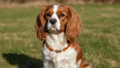 Produktbild von Bernsteinkette für den Hund mit Unakit und Erdbeerquarz Länge 36cm