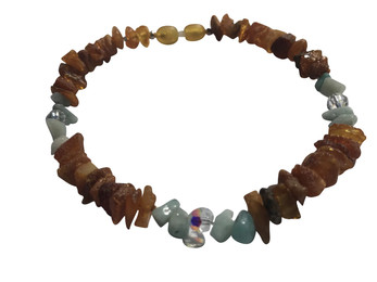 Produktbild von Bernsteinkette für den Hund Swari & Amazonit 24 cm Länge