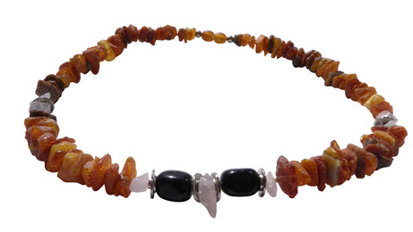 Produktbild von Bernsteinkette Hund mit Onyx und Rosenquarz Länge 46 cm
